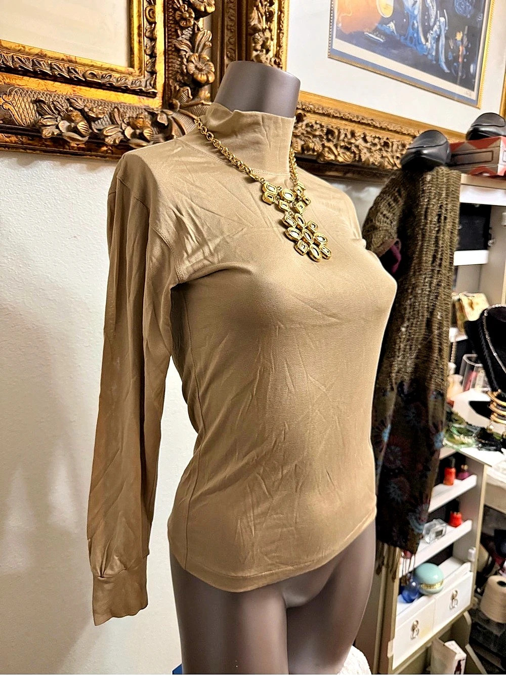 WinterSilks womenās 100% Pure Silk Turtleneck Long Sleeve Top XS Beige